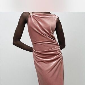 Elegant Pink Draped Dress Size S